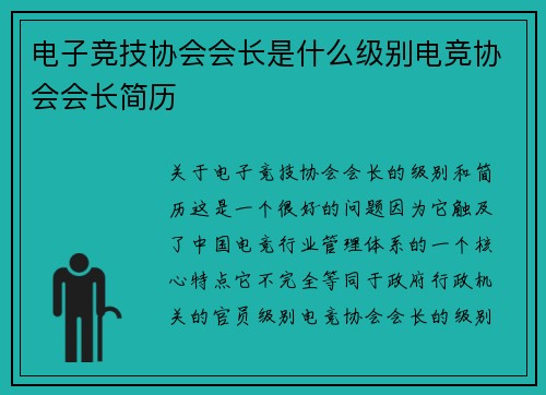 电子竞技协会会长是什么级别电竞协会会长简历